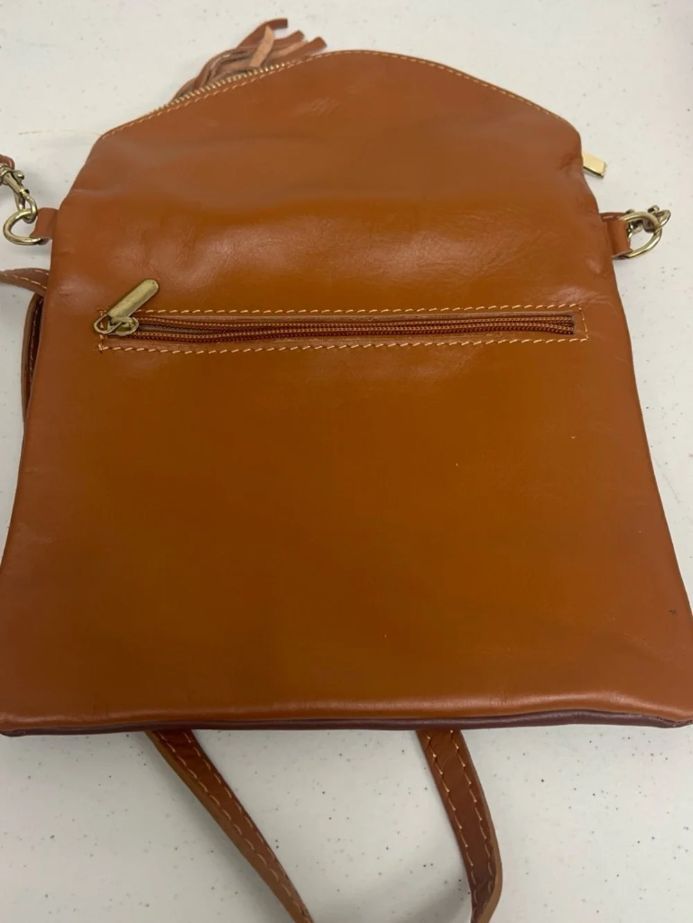 Vera Pelle Two-Tone Brown/Tan Leather Clutch with Tassel